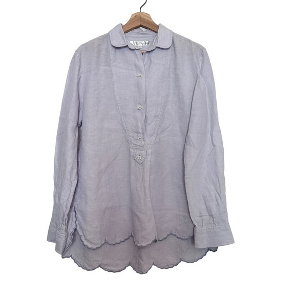 Claridge + King linen Lavender Scalloped Edges Lagenlook Romantic tunic Large - Picture 12 of 12